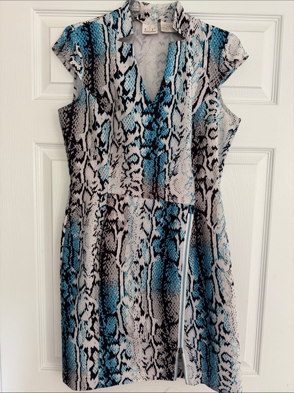 EP Pro Black, Blue and White Snake-Print Midi Dress